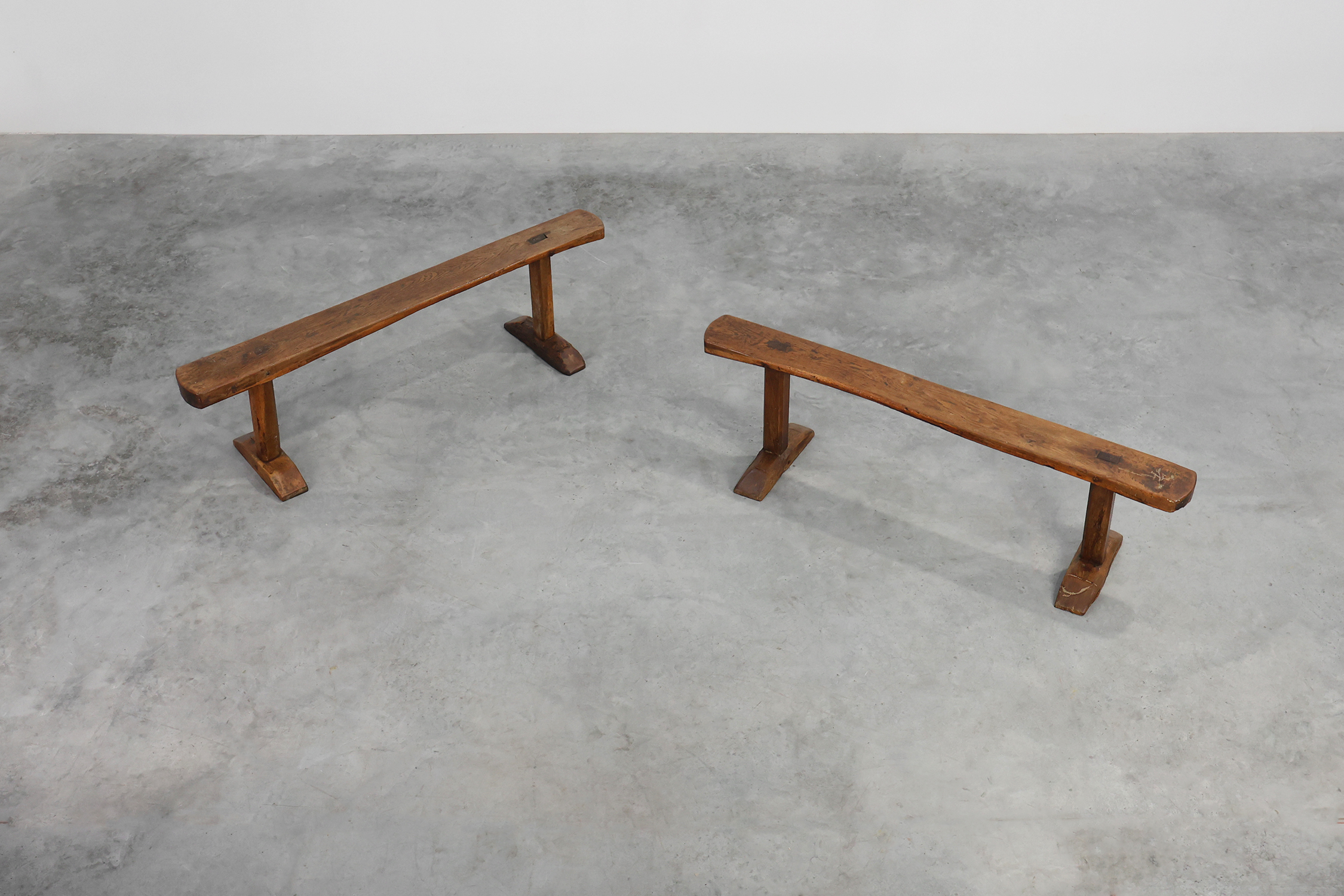 Pair of rustic Oak Benches, France, 1850thumbnail